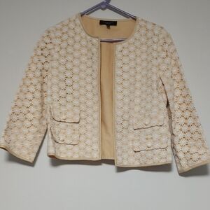 Cream Floral Eyelet Lace Women's Cropped Jacket